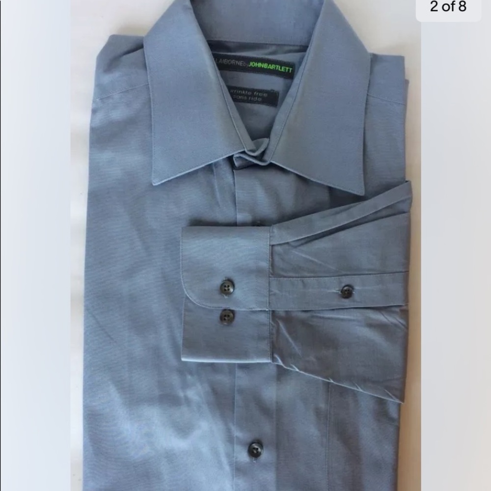 Claiborne By John Bartlett Wrinkle Free Men Dress Shirt Long Sleeve Blue M